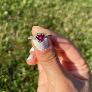 Pandora Elevated Red Heart Silver Ring